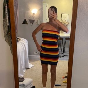 Rainbow Strapless Knit Dress